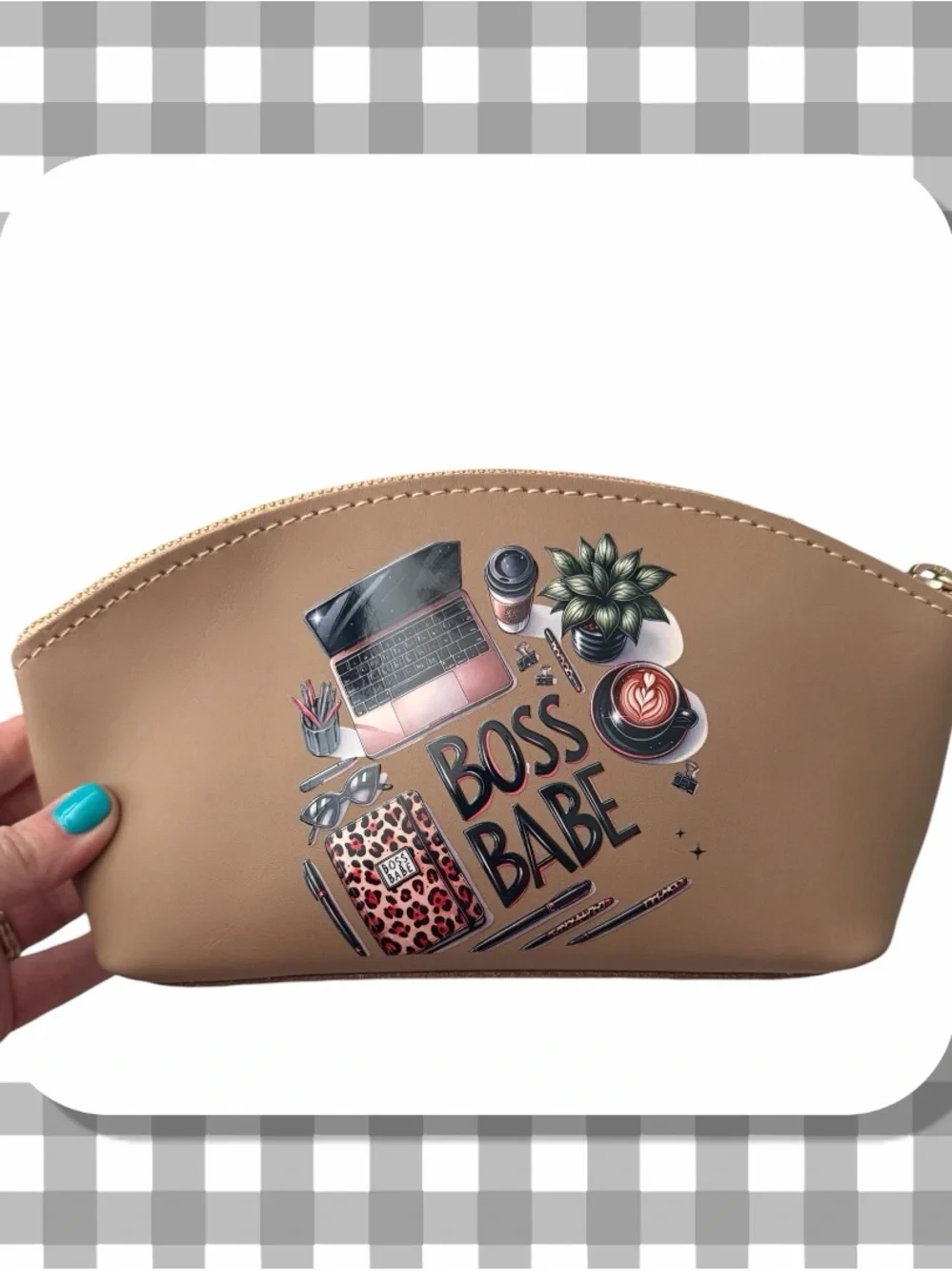 🦄 Portland Leather Eclipse Makeup Bag | Stone w Custom Transfer